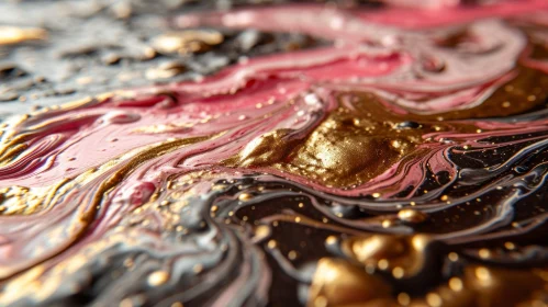 Abstract Painting with Pink and Gold Colors