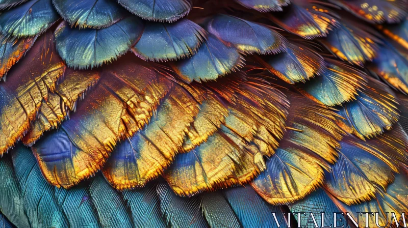 Close-Up of Peacock Feathers: Brilliant Blue-Green with Gold Highlights AI Image