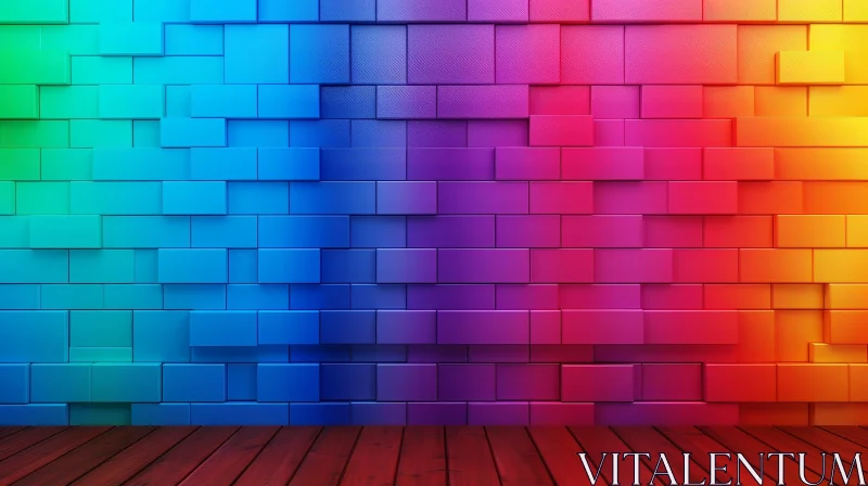 Colorful 3D Room Rendering with Rainbow Brick Wall AI Image