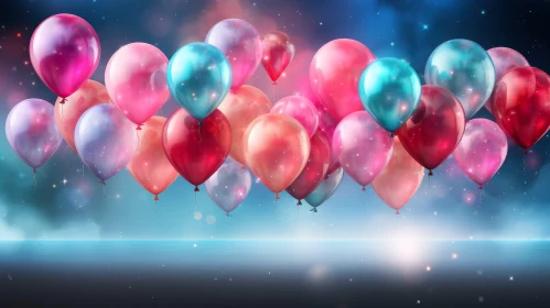 Colorful Balloons on Starry Night Sky - Birthday Party Background
