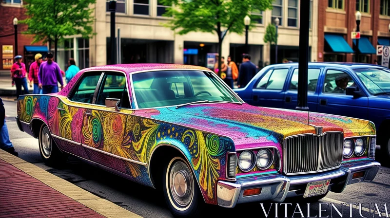 Colorful Classic Car on City Street AI Image