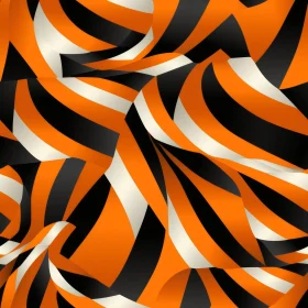 Curved Stripes Seamless Pattern in Orange, Black, and White