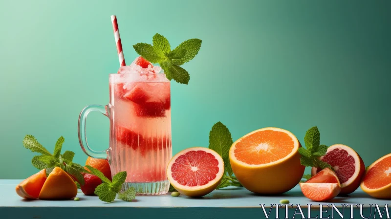 Delicious Grapefruit and Strawberry Lemonade with Mint Leaves AI Image