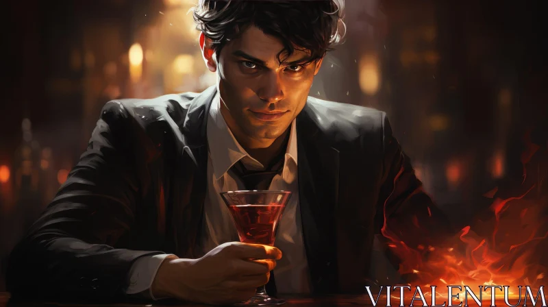 AI ART Elegant Man Portrait with Red Wine Glass