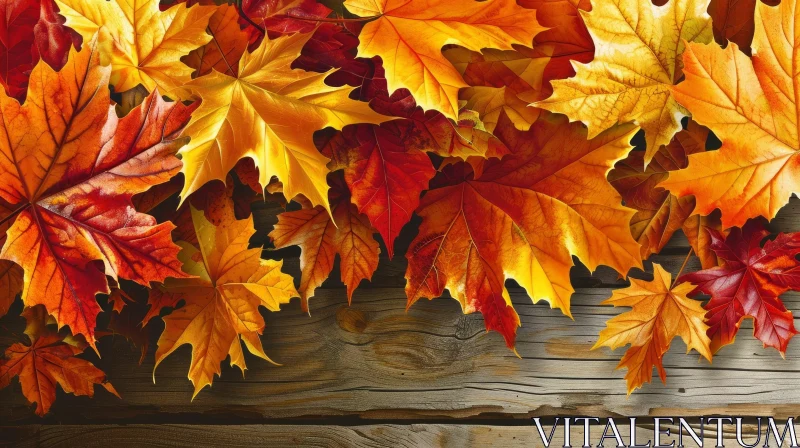 Enchanting Autumn Leaves on Wooden Background - Perfect for Websites and Prints AI Image