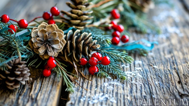 Festive Christmas Decoration with Pine Cones, Holly Berries, and Fir Branches AI Image