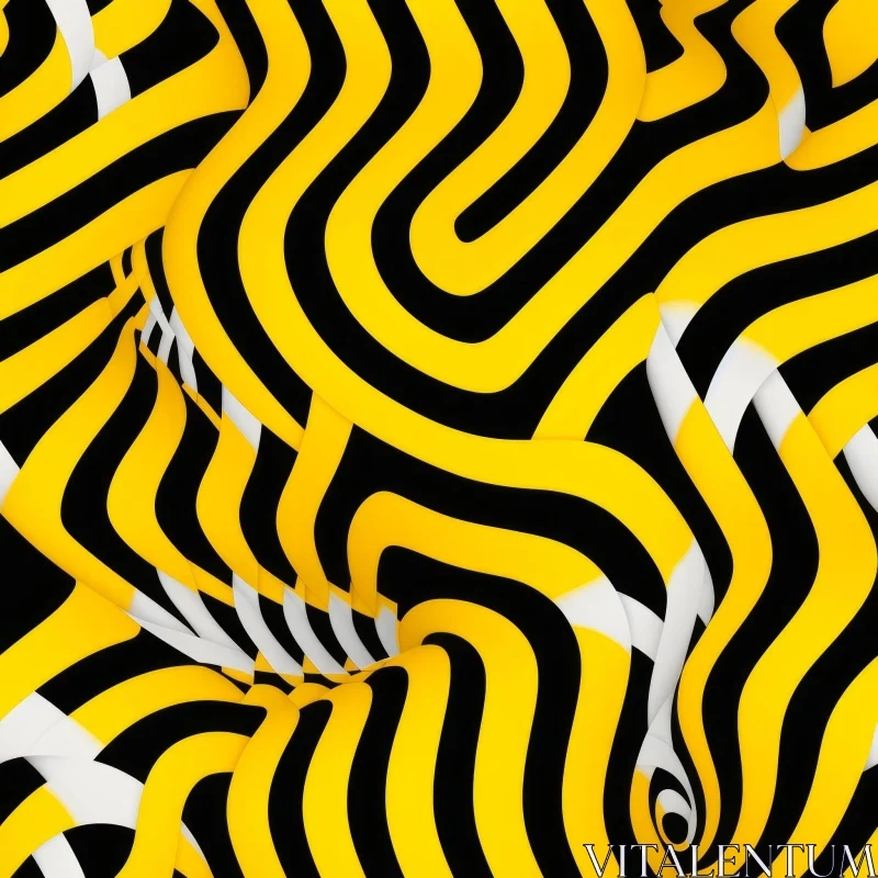Fluid Black Yellow White Striped Pattern AI Image