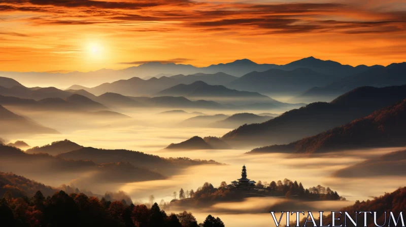 Golden Sunrise over Mountain Range - Serene Landscape Photo AI Image