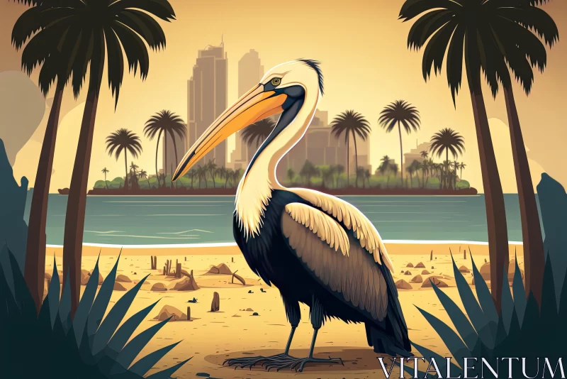 AI ART Majestic Bird on Beach: Realistic Cityscapes Meet Nature