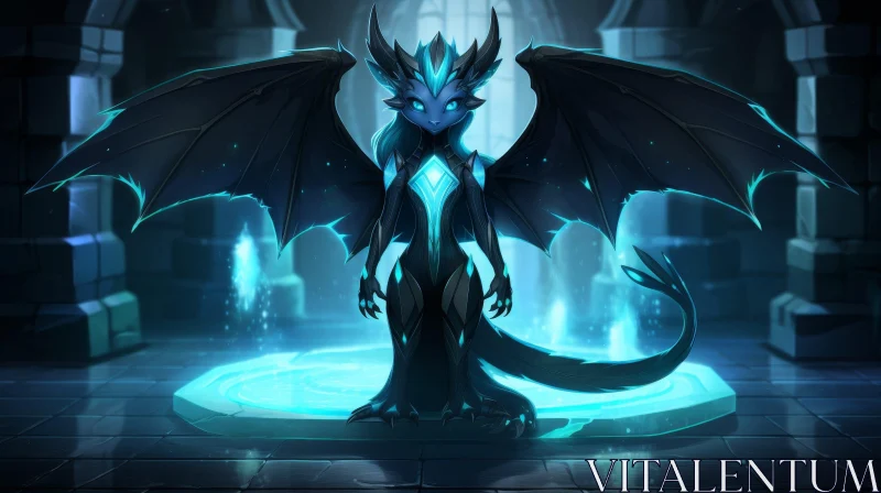 Majestic Dragon in Black Armor - Digital Fantasy Painting AI Image