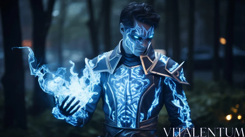 AI ART Male Sorcerer in Dark Forest Casting Spell
