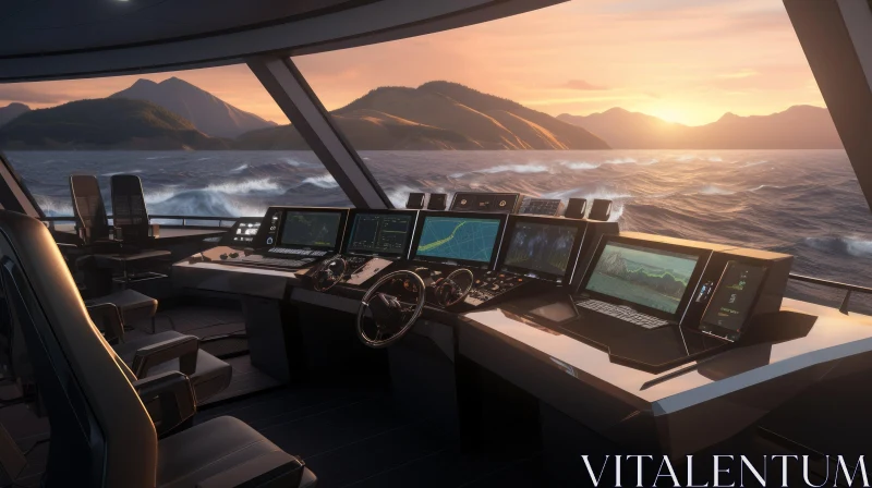 Modern Ship Bridge Overlooking Ocean AI Image