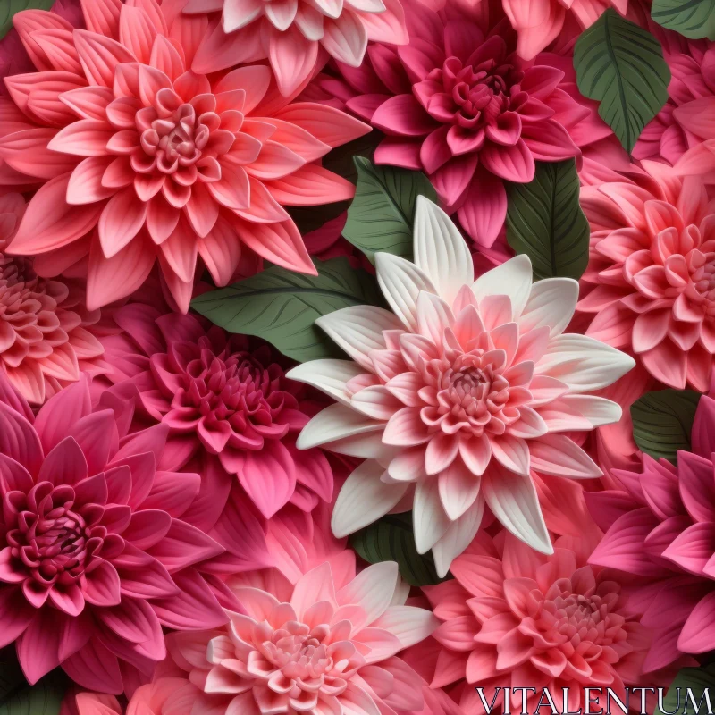 Pink and White Dahlia Flower Seamless Pattern AI Image