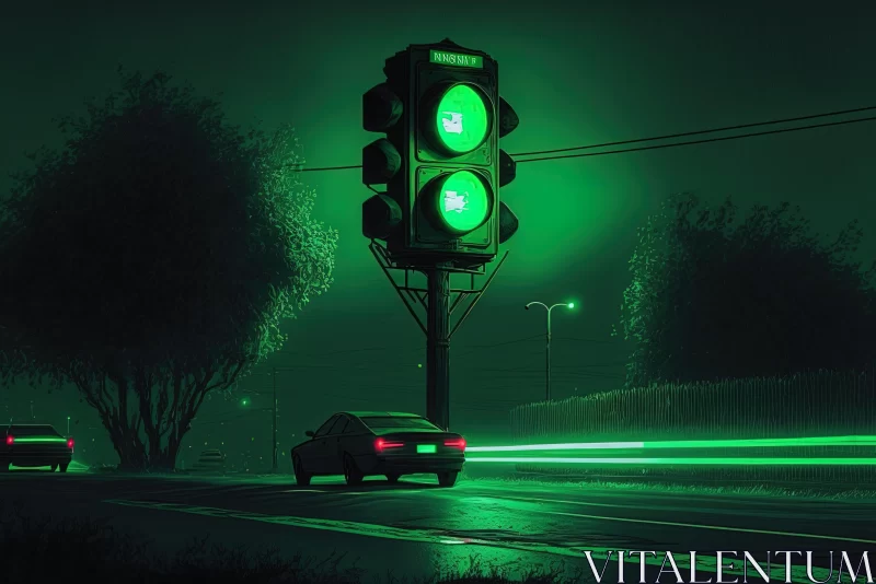 AI ART Vibrant Green Glowing Lights - Neo-Pop Digital Surrealism Artwork
