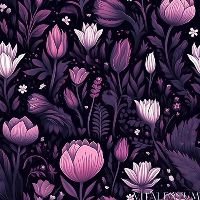 Vintage Floral Seamless Pattern - Pink and Purple Flowers AI Image