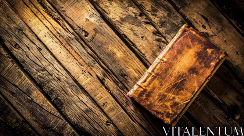 Vintage Leather-bound Book on Wooden Background AI Image