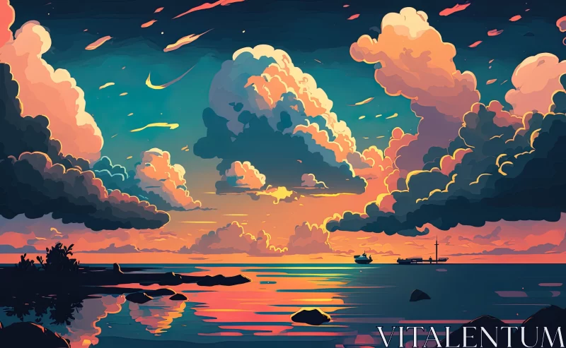 Captivating Illustration of Sky and Clouds on Water | Vibrant Marine Scenes AI Image