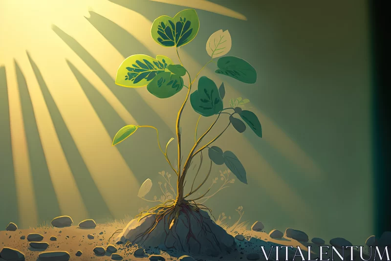Captivating Nature Illustration: Playful Plant in Rugged Terrain AI Image