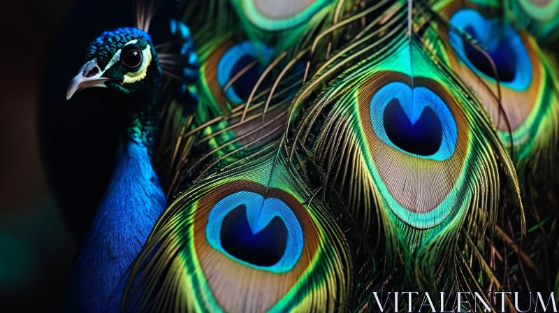 Close-Up of Peacock Tail Feathers | Vibrant Blue-Green Colors AI Image