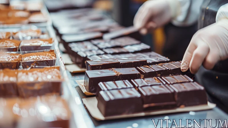Exquisite Chocolate Bars: Masterful Confectioner in Action AI Image