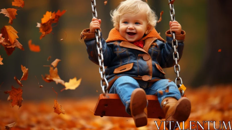 Happy Little Girl Swinging in Park | Joyful Child on Swing AI Image