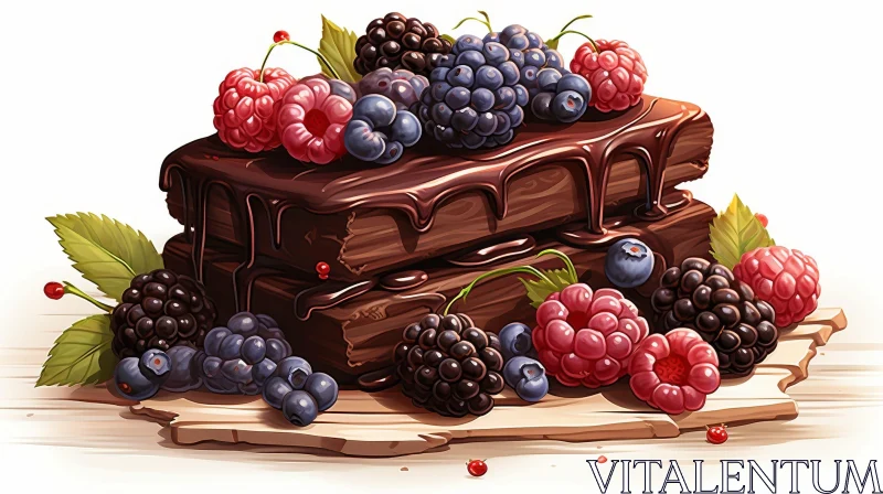 Indulgent Chocolate Cake with Berries - Digital Painting AI Image