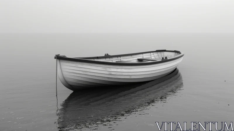 AI ART Serene Black and White Boat Reflection in Calm Waters