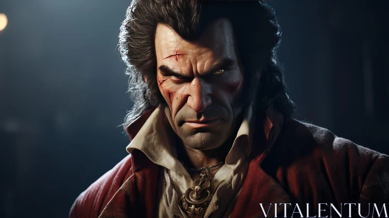 Sinister Man Portrait in Red Coat AI Image