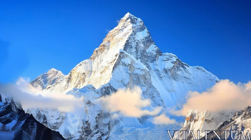 AI ART Snow-Capped Mountain Peak: Majestic Beauty in Snow and Ice