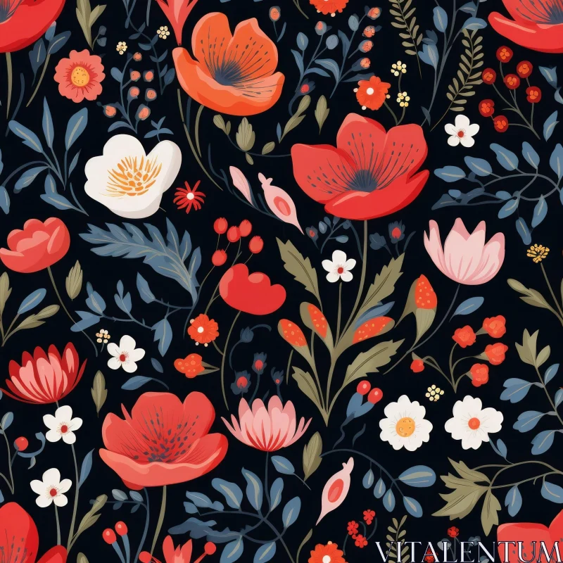 Vintage Floral Pattern on Dark Blue Background AI Image