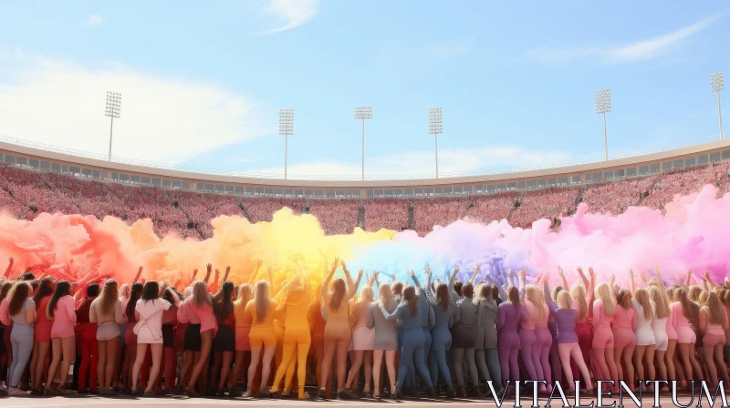 Vivid Rainbow Scene: Stadium Spectators AI Image