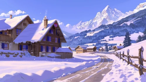 Winter Mountain Village Landscape