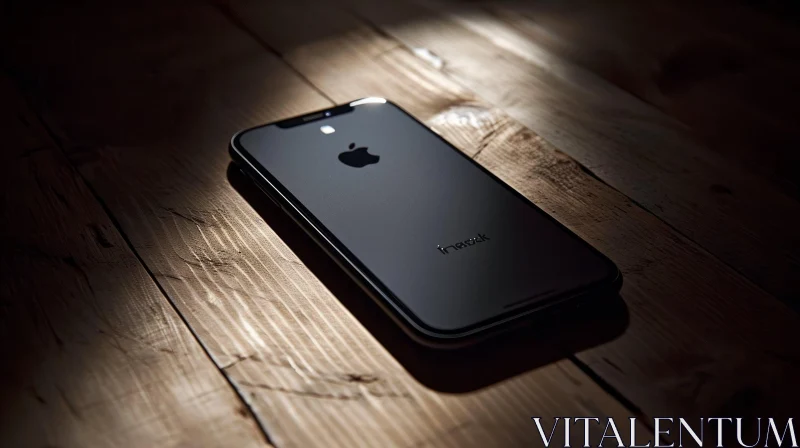 Black iPhone 11 Pro Max on Wooden Table: A Captivating Photograph AI Image