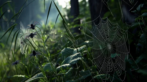 Captivating Spider Web in Morning Dew - Nature Photography