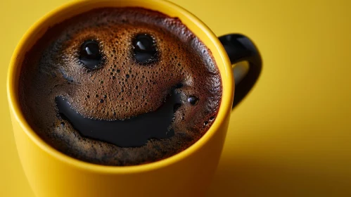 Cheerful Yellow Cup of Coffee with Smiley Face | Artistic Image