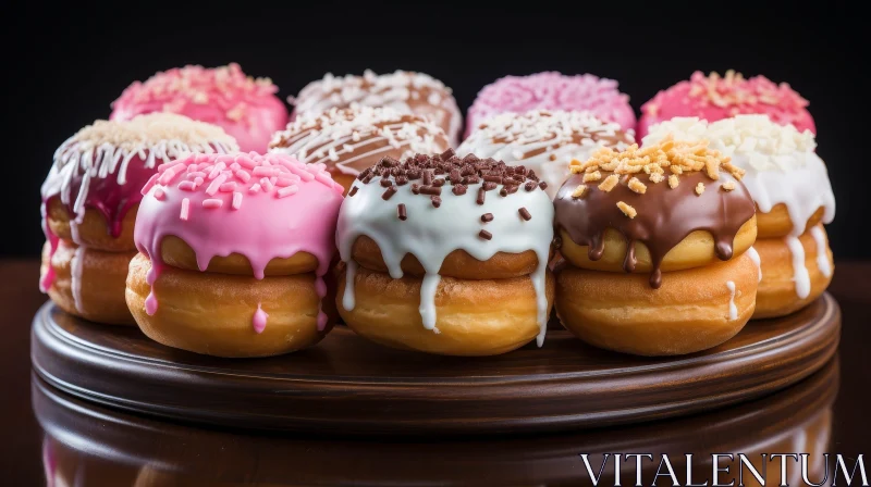 Colorful Donuts on Wooden Plate AI Image