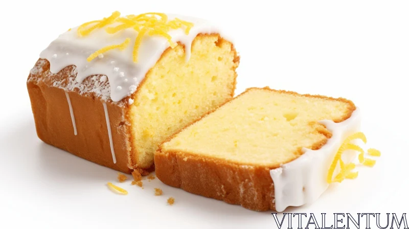 Delicious Lemon Loaf Cake on White Plate AI Image