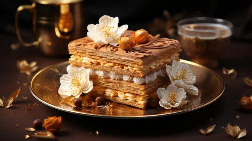 Exquisite Mille-Feuille Pastry with Cream and Chocolate