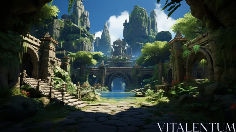 Fantasy Jungle Temple Painting AI Image