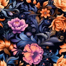 Intricate Floral Pattern on Dark Blue Background