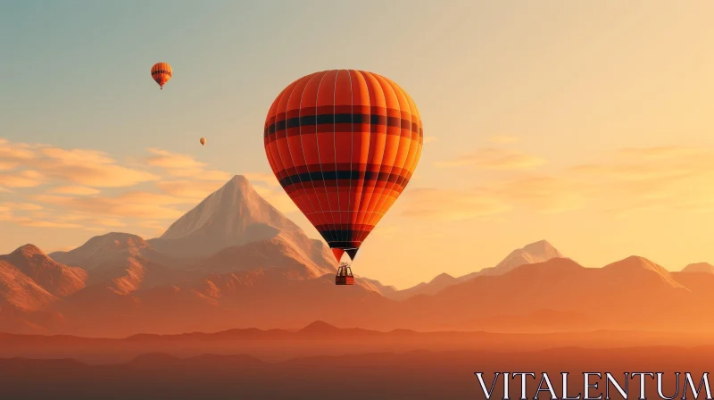 Mountain Landscape with Hot Air Balloon AI Image