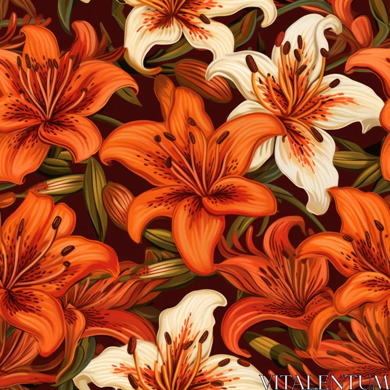 Orange and White Lilies Seamless Pattern for Home Decor AI Image