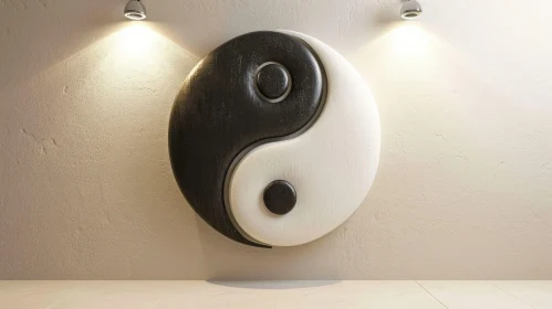 Yin Yang Symbol 3D Rendering on Concrete Wall