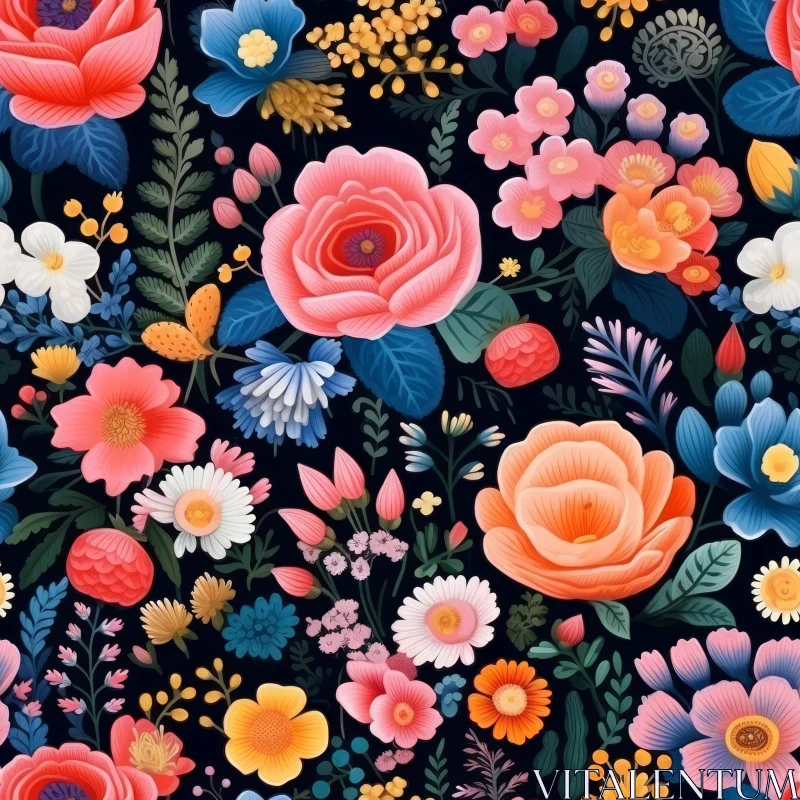 Dark Blue Floral Seamless Pattern AI Image