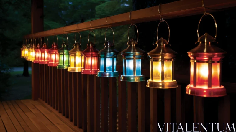 AI ART Enchanting Night View of Lantern-Lit Wooden Porch
