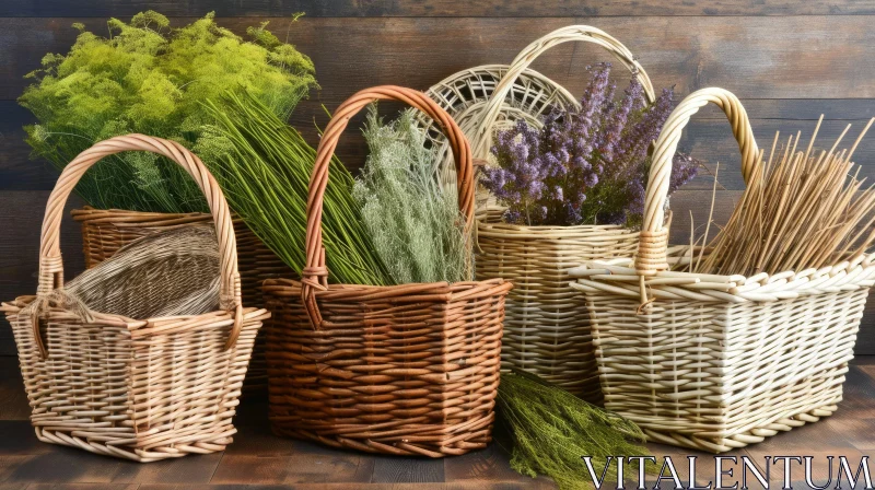 Exquisite Wicker Baskets: Nature's Treasures Captured in Still Life AI Image