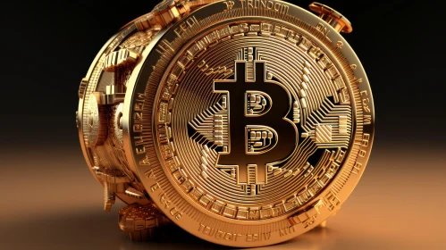 Golden Bitcoin Coin 3D Rendering