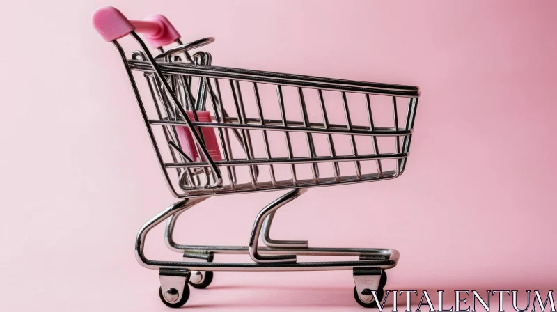 Pink Metal Shopping Cart on Light Pink Background AI Image