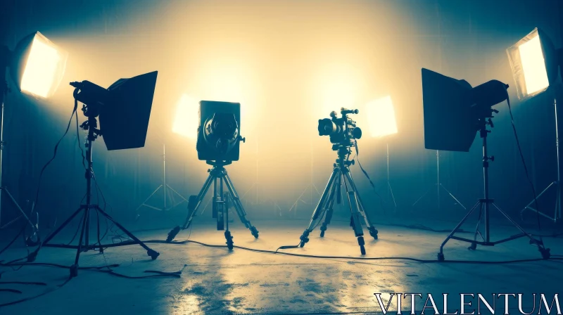 Professional Video Camera and Lighting Equipment in Studio AI Image