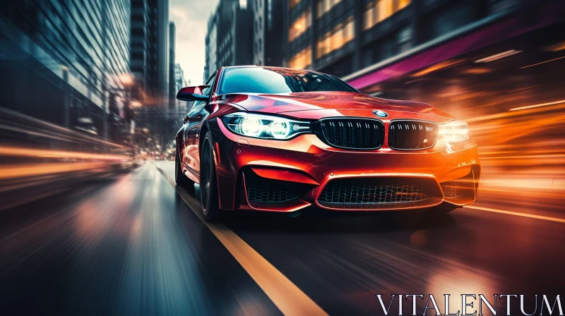 Red BMW M4 Driving on City Street - Urban Speedscape AI Image